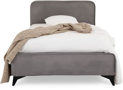 Gestoffeerd bed LAVORO 90x200 cm met lattenbodem & fluweel – grijs