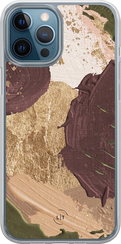 Hoesje geschikt voor iPhone 12 - Abstract art - 2in1 backcover - Print / Illustratie - Bruin - Leuke Telefoonhoesjes