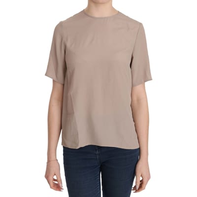 Dolce & Gabbana Beige Sjaalkraag Korte Mouwen Blouse