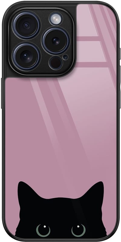 Hoesje geschikt voor iPhone 15 Pro - Zwarte kat - Luxe Hard Case - Print - Zwart, Roze - Mooie Telefoonhoesjes