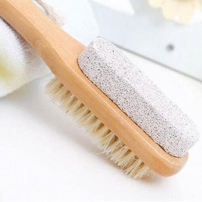 Natuurlijke puimsteen voetschrobborstel - Dubbelzijdige houten lichaamsborstel voor exfoliatie en pedicure