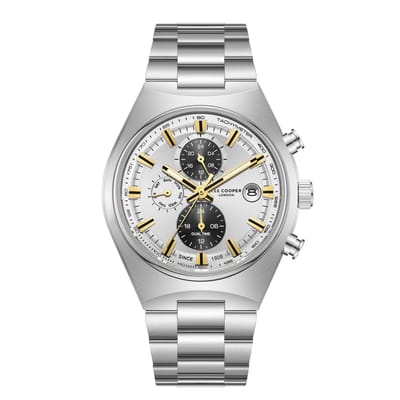 Lee Cooper LC08214.330 - Horloge - Polshorloge - Analoog - Heren - Mannen - Stalen band - Metaal - Rond - Strepen - Cijfers - Datumaanduiding - Dagaanduiding - Dual time - 12/24- Chronograaf - Zilverkleurig - Goudkleurig - Wit - Zwart