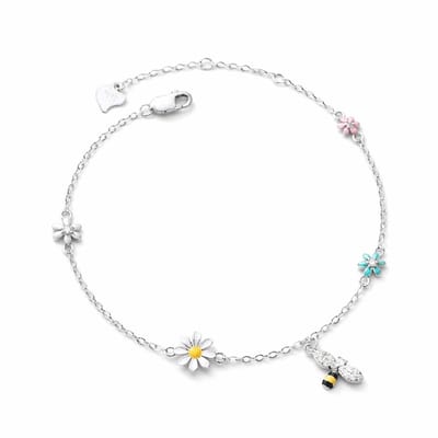 Armband meisje- Bedelarmbandje- Armband Bloem- Zilveren Bedelarmband- Armband Bijtje- Zilver 925-Kind- LiLaLove