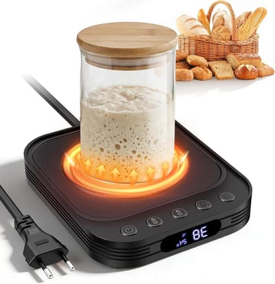 Zuurdeeg Starterwarmer - Warmhoudplaat Gisting - Brood Bakken - Nauwkeurige Temperatuurregeling - 14 x 16.4 x 3 cm - Zwart