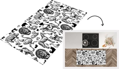 Keukenloper - Loper keuken - Patroon - Dieren - Zwart Wit - 120x60 cm - Keukenloper vinyl