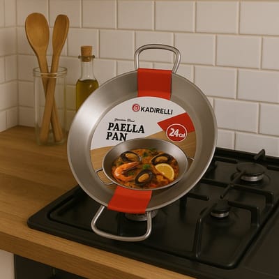 Kadirelli Paella Pan – 24 cm - RVS – Stalen Paellapan met Handgrepen