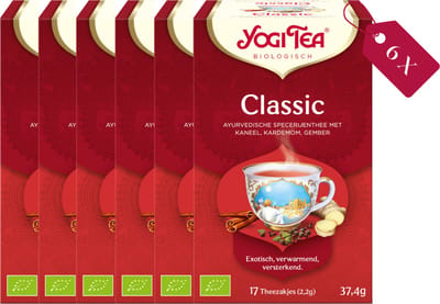 Yogi Tea Classic - Biologische Kruidenthee met Kaneel, Kardemom en Gember voor een Traditionele Ayurvedische Smaak - Tray van 6 Stuks