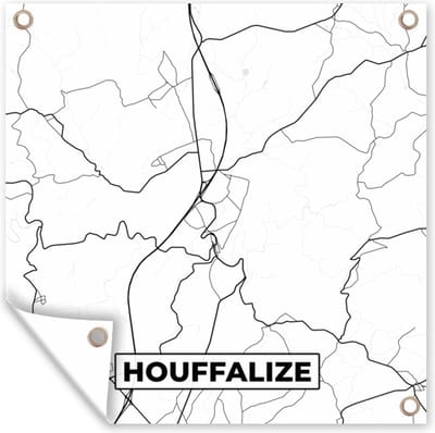 Tuin poster Stadskaart – Plattegrond – België – Zwart Wit – Houffalize – Kaart - 200x200 cm - Tuindoek