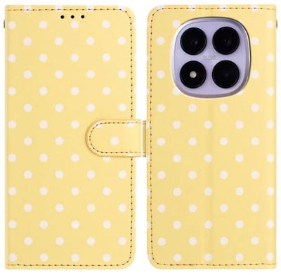 Hoesje Geschikt voor Xiaomi Redmi Note 15 Pro 5G | Polka Dot Wallet Book Case | Portemonnee Hoesje | 3 Pasjes | Magneetsluiting | Stand Functie | Geel