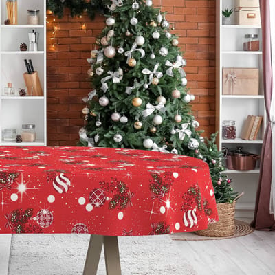 ANRO Tafelkleed Kerst maretak Rood Ovaal 280x140cm Rechte rand Afwasbaar Waterafstotend