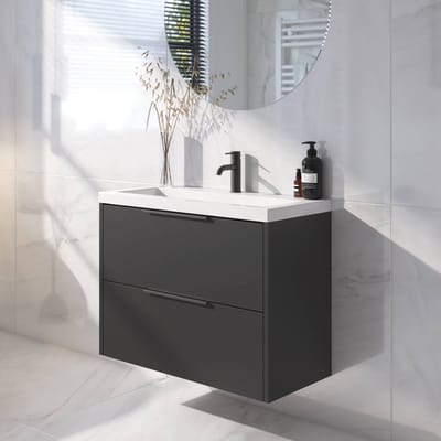 Saqu Lima Badkamermeubel Set - 80x40 cm - Voorgemonteerd - Zwart - Wastafelmeubel - Badmeubel