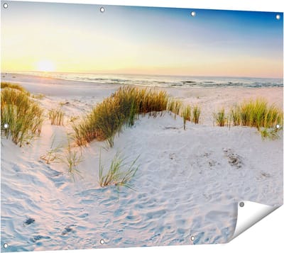 Gards Tuinposter Strand en Duinen tijdens Zonsondergang - 120x90 cm - Tuindoek - Tuindecoratie - Wanddecoratie buiten - Tuinschilderij