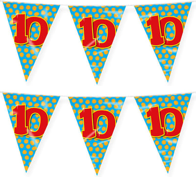 Paperdreams verjaardag 10 jaar thema vlaggetjes - 2x - feestversiering - 10m - folie - dubbelzijdig