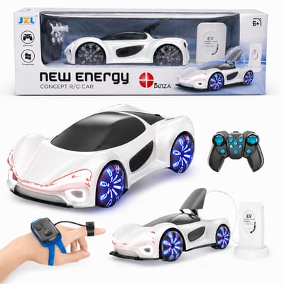Benza RC Stuntauto Parel Wit met Afstandsbediening en Handgebaarbesturing – 2.4GHz – Oplaadbare Stuntauto met LED Verlichting, Waterspray & 360° Rotaties – Vanaf 8 Jaar