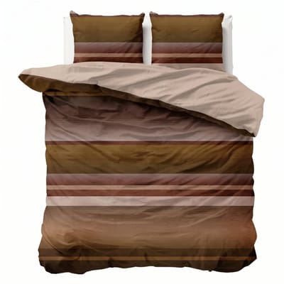 Dekbed-Discounter - Presence Dekbedovertrek 200 x 200/220 cm - Verkoelend Percale Katoen - Dubbele instopstrook - Wassen op 40 graden - Inclusief 2 kussenslopen - Stripe Kaneel