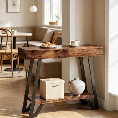 Sidetable - Vintage Industrieel Met 2 Niveaus En Opbergruimte - Voor Hal Woonkamer Of Achter Bank - MDF En Metaal - 103x30x80 Cm