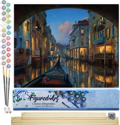 Figured'Art Schilderen op Nummer Volwassenen canvas Bezoek aan het kanaal van Venetië - Handwerk acrylverf Kit DIY Compleet - 40x50cm met DIY houten lijst