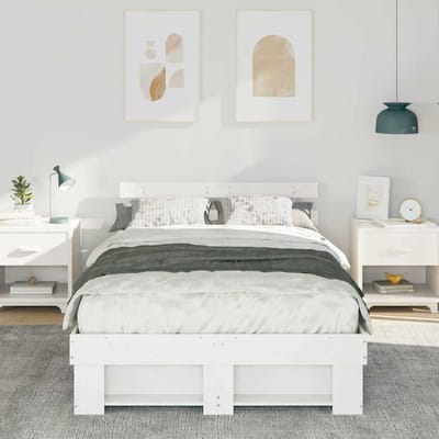 vidaXL - Bedframe - met - hoofdeinde - Wit - 140 - x - 190 - cm - Massief - grenenhout