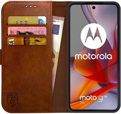 Rosso Element Geschikt voor Motorola Moto G75 | Wallet Book Case | Portemonnee Hoesje | 3 Pasjes | Magneetsluiting | Stand Functie | Bruin
