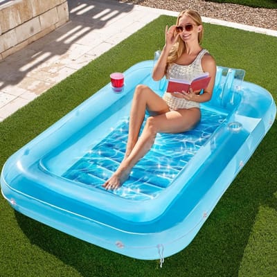 Opblaasbaar zonnebed, drijvend loungebed, luchtmatras voor volwassen, voor zwembad, 177 x 116 cm (blauw)