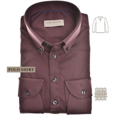 John Miller Polo Slim Long Sleeve Cutaway Tricot Donker Rood / male