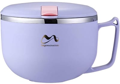 QTTVBTNA - Instant Noodles Kom met Deksel en Handvat – RVS Ramen Schaal 1200 ml – Lekvrij & Duurzaam – Met Schattige Stickers – Geschikt voor Ramen, Soep, Groenten en Fruit – Herbruikbaar Keukenaccessoire voor Thuis, Werk en School – Paars