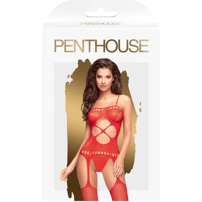 Penthouse Lingerie Hot Nightfall - Erotische Catsuit met Jarratels - Maat S/L - Rood