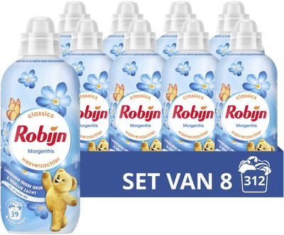 Robijn - Wasverzachter - Morgenfris - 8 flessen - 312 wasbeurten - Voordeelverpakking