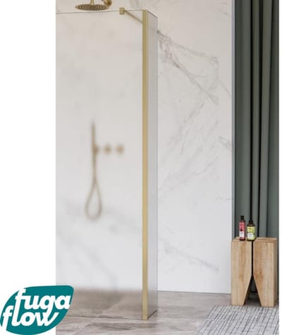 FugaFlow Eccelente Vetro zijwand - 40x200cm - mat glas - 8mm - met hoekprofiel - geborsteld messing -