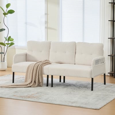 MIVRAY Zitbank 171 x 72 x 80 cm - 3 Zits Met Zijtas En Ergonomische Rugleuning - Voor Woonkamer En Werkkamer - Cord Beige