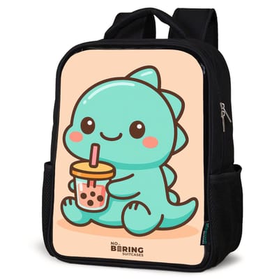 NoBoringSuitcases.com® - Rugzak zwart - Schooltas jongen & meisje - Dinosaurusje - Rugtas voor school - Boekentas kind - Schoolrugzak - Kinderrugzak