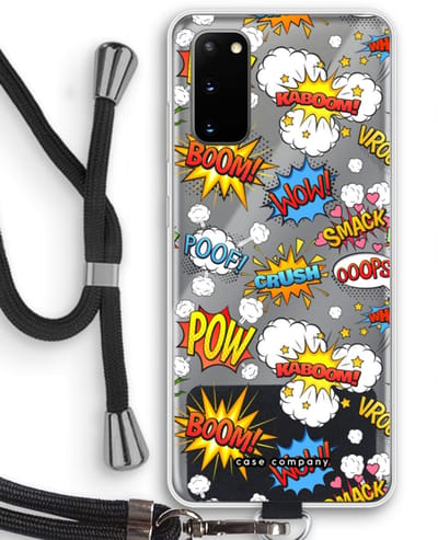 Case Company® - Hoesje met koord geschikt voor Samsung Galaxy S20 hoesje met Koord - Pow Smack - Telefoonhoesje met Zwart Koord - Bescherming aan alle Kanten en Over de Schermrand