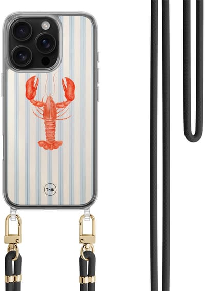 Casevibes - Telefoonhoesje met koord - Geschikt voor Apple iPhone 16 Pro - Kreeft - Blauw - Gestreept
