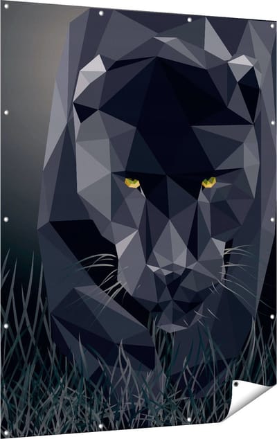 Gards Tuinposter Zwarte Panter van Origami - Abstract - 120x160 cm - Tuindoek - Tuindecoratie - Wanddecoratie buiten - Tuinschilderij