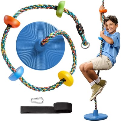 Enkelvoudige klimkoord- en schommelcombinatie voor buiten – inclusief klimhaak en boomriem – kinderschommel voor in de boom, speeltoestelaccessoires – kleurrijk touw
