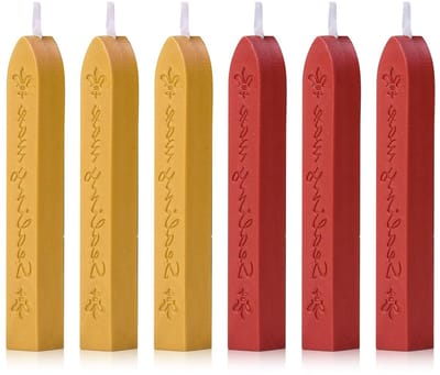 Set van 6 Lijmwax Sticks met Lont, 3 x Goud en 3 x Wijnrood, Voor Enveloppen, Uitnodigingen en Cadeaus, Retro Vintage Waxzegel
