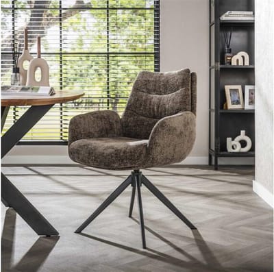 Eetkamerstoel Lounge draaibaar 360° - Hoven taupe - frame zwart - eetkamerstoelen set van 2