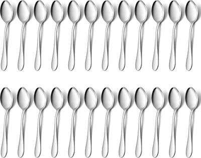 Set van 24 RVS Koffielepels, Dessertlepels en Theelepels - Hoogglans, Vaatwasserbestendig en Ideaal voor Thuis, Restaurant en Hotel, 13.5 cm