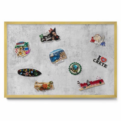 Tulup Magneetbord met Gouden Frame - Grijs Magneetbord met Ontwerpen - 60 cm x 40 cm - Versleten betontextuur - Magneetbord voor Herinneringen - Magnetisch Bord voor Magneten - Magneetbord voor Foto's en Notities