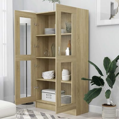 vidaXL - Vitrinekast - 82,5x30,5x150 - cm - bewerkt - hout - sonoma - eikenkleurig