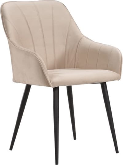 Soof&Tess - Set van 6 - Ferrara Eetkamerstoel - Beige - Fluweel - Velvet - Industrieel - Met armleuning - Easy Clean Stoffen - Hoge Kwaliteit