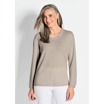 Pullover van kasjmier met V-hals - beige - Gr. 46 van Goldner Fashion