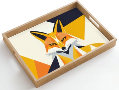 Dienblad hout 50x35 cm - Schootdienblad - Vos - Oranje - Abstract - Driehoeken - Borrelplank rechthoek - Plateau dienbladen