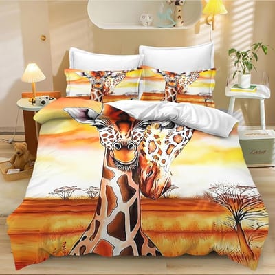 Giraffe Eenpersoons Dekbedovertrek, Grasland Wild Dier Geel Beddengoed Set Voor Kinderen Volwassenen Set Zacht Met Rits 2 Delig Giraffe Cadeaus 70x133cm 2pcs