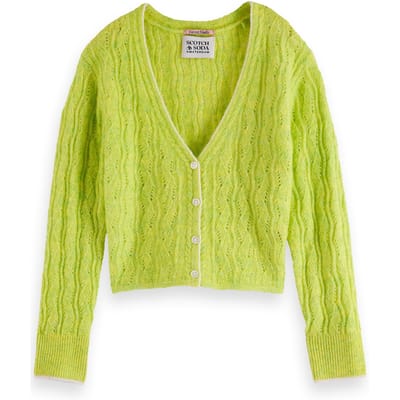 Scotch & Soda Girl Lightweight Ajour-knitted Cardigan Limeaid Melange Maat: 14 | Truien Outlet | kids | Groen