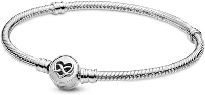 Fler® | Bedel Armband met Oneindige Liefde Sluiting - maat 18 | Armband Zilver | Zilveren armband | 925 sterling zilver | geschikt voor alle populaire bedel collecties (standaard - 3mm) | Vlinder sluiting |Elegante dames armband |Valentijnsdag Cadeau