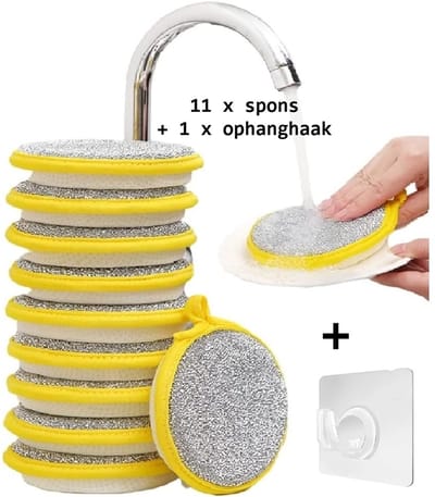 Han‑Bar® Afwasspons - Spons - Keukenspons - 11 stuks - Herbruikbaar - vaatwerk pannen reinigen - + 1 ophanghaak