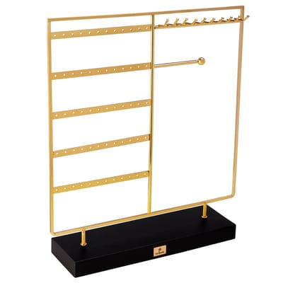 Yehwang Mooi Sieradenrekje - Goudkleurig - Oorbellen - Kettinkjes - Armbanden - 31cm x 34cm - Metaal - Houten Voet