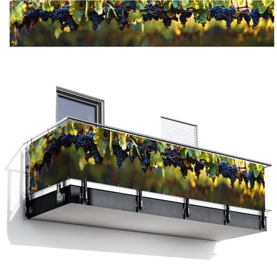 Balkonscherm 500x85 cm - Balkonposter Druiven - Wijn - Natuur - Groen - Balkon scherm decoratie - Balkonschermen - Balkondoek zonnescherm