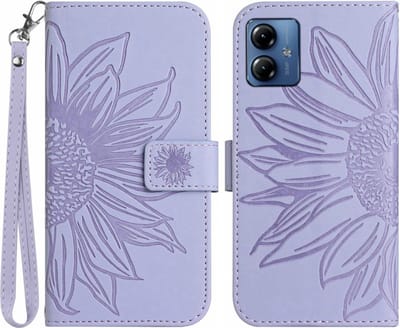 Coverup Hoesje - Geschikt voor Motorola Moto G54 Hoesje - Coverup Zonnebloem Book Case met Koord - Lavendel